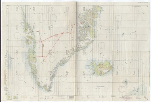 Air navigation chart, Greenland, Iceland, Davis strait, Shetland islands