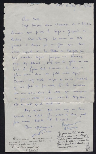 Lettre de Charles Pierre Péguy à Marie Corbel concernant l'excursion de l'Archipel Canadien de sept Français