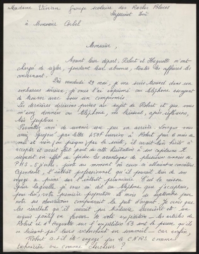 Lettre manuscrite de la femme de Robert Vivian demandant des explications sur la suppression de la participation de son mari à l'expédition