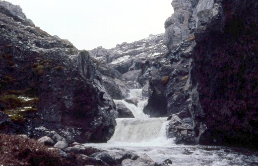 Canyon et falaise des Albatros à sourcils noirs - Le torrent et la cascade près du campement