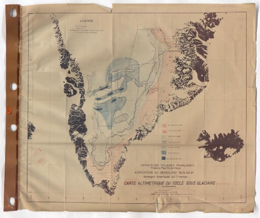 Expéditions au Groenland 1949-1950-1951 (moitié sud du continent) : esquisse hypsométrique du socle sous-glaciaire