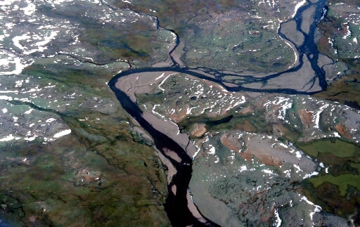Vue aérienne de la Rivière du Sud dans sa partie avale.