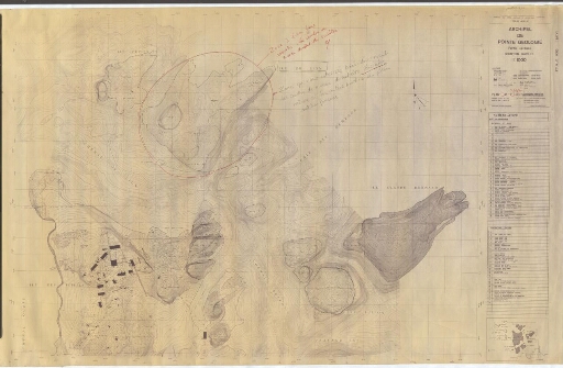 Projet de piste pour avion : Cuvier, Lion et Buffon. Archipel de Pointe Géologie. Île du Lion, situation mars 1982. Bathymétrie