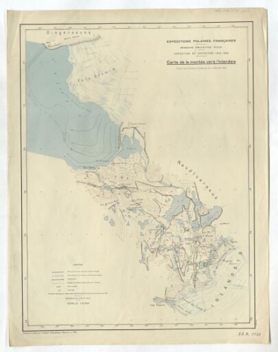 Groenland. Carte de la montée vers l'Inlandsis, expédition 1948-1950