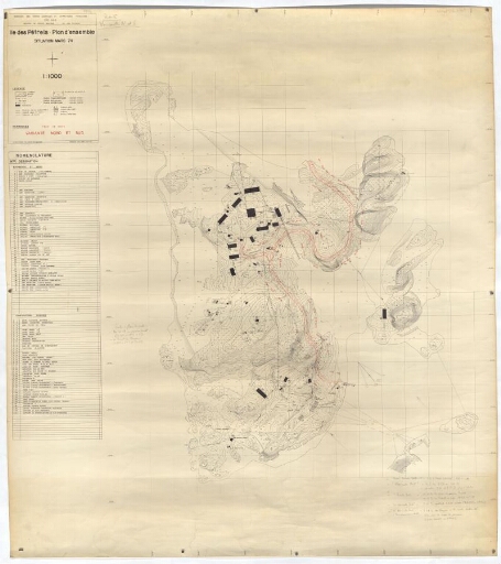Île des Pétrels. Plan d'ensemble, situation mars 1974