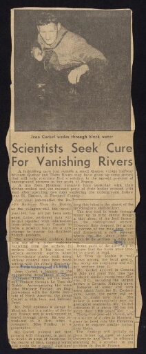 Article d'un journal en anglais sur les travaux de recherche de Jean Corbel portant sur les rivières