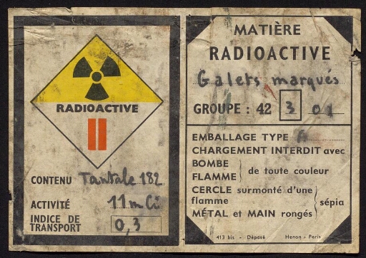 Étiquette de produit radioactif; tantale 182; galets marqués