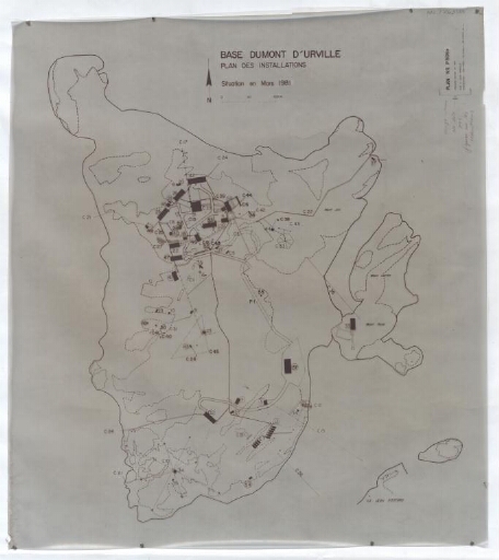 Base Dumont d'Urville, plan des installations, situation mars 1981