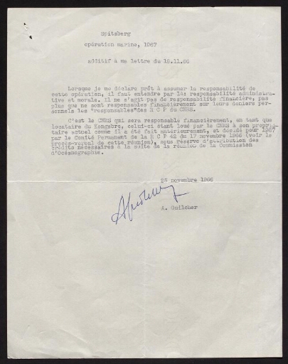 Précisions à la lettre envoyée le 18 novembre 1966 à Jean Corbel