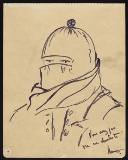 Portrait d'un homme, emmitouflé dans son bonnet et son écharpe- mission CNRS 1963