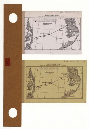 Groenland 1950 : carte des travaux de gravimétrie sur l'inlandsis