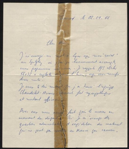 Lettre manuscrite de remerciement pour l'expédition au Spitzberg
