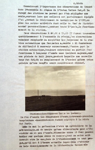 Page du rapport de mission avec la photographie de la station météorologique automatique